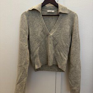 Sandro Paris Gray V-Neck Cropped Sweater